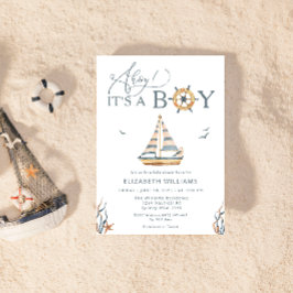 Ahoy It's A Boy 航海の Sailboat Baby Shower 招待状