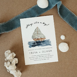 Ahoy It's A Boy 航海の Sailboat Baby Shower 招待状