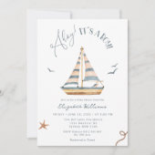 Ahoy It's A Boy 航海の Sailboat Baby Shower 招待状 (正面)
