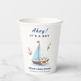 Ahoy It's A Boy 航海の Sailboat Baby Shower 紙コップ