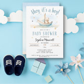 Ahoy It's a Boy 航海の Sailboat Bear Baby Shower 招待状