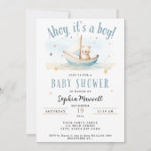 Ahoy It's a Boy 航海の Sailboat Bear Baby Shower 招待状 (正面)