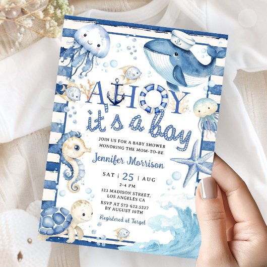 Ahoy It's a Boy 航海の Sairer Baby Shower 招待状