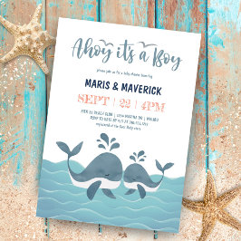 Ahoy It's A Boy 航海の Whale Baby Shower Invitat 招待状