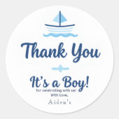 Ahoy It's a Boy 航海風ベビーシャワーのサンクスカード ラウンドシール (正面)