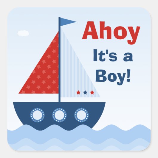 Ahoy Its a Boy Baby Showerステッカー スクエアシール (正面)