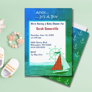 Ahoy It's a Boy Baby Showerレトロ招待状カード 招待状
