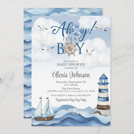 Ahoy it's a Boy Baby Shower招待状 招待状 (正面/裏面)