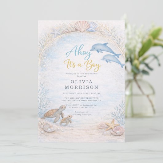 Ahoy It's a Boy Baby Shower 招待状 (スタンド正面)