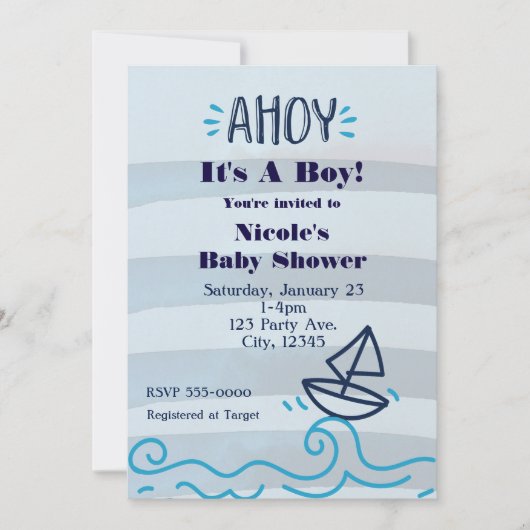 AHOY It's A Boy Baby Shower 航海の招待状 招待状 (正面)