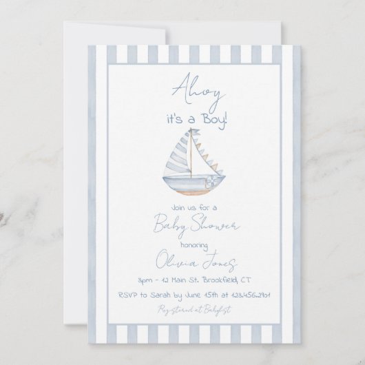 Ahoy It's A Boy Baby Shower Invitation Card 招待状 (正面)
