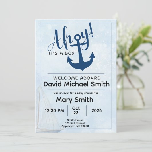 Ahoy It's A Boy Baby Shower Invite  招待状 (スタンド正面)