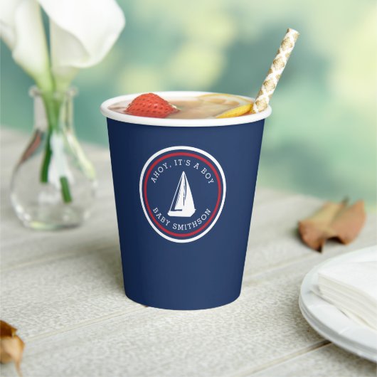 Ahoy It's a Boy Baby Shower Sailboat 紙コップ (インサイチュ)