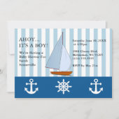 Ahoy It's a Boy Baby Shower Sailing Sepia Blue 招待状 (正面)