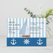 Ahoy It's a Boy Baby Shower Sailing Sepia Blue 招待状 (スタンド正面)