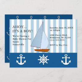 Ahoy It's a Boy Baby Shower Sailing Sepia Blue 招待状