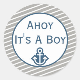 Ahoy It's A Boy Baby Shower Sticker ラウンドシール