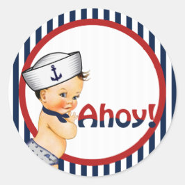 Ahoy It's a Boy Baby Shower Sticker ラウンドシール