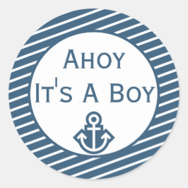 Ahoy It's A Boy Baby Shower Sticker ラウンドシール