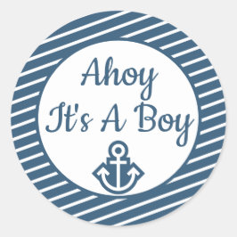 Ahoy It's A Boy Baby Shower Sticker ラウンドシール