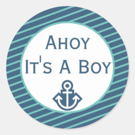 Ahoy It's A Boy Baby Shower Sticker ラウンドシール