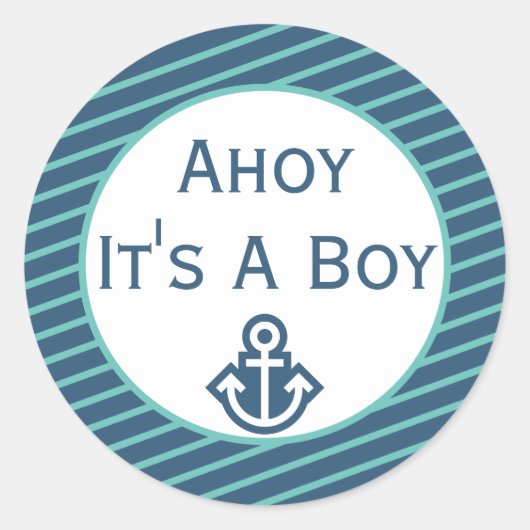 Ahoy It's A Boy Baby Shower Sticker ラウンドシール (正面)