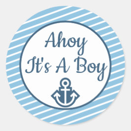 Ahoy It's A Boy Baby Shower Sticker ラウンドシール