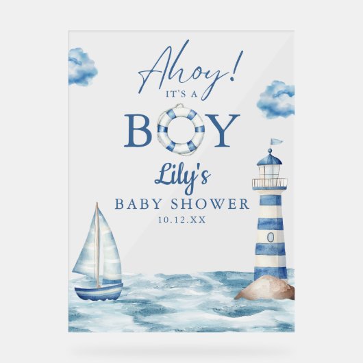 Ahoy Its A Boy Baby Shower Welcome アクリルサイン (正面)