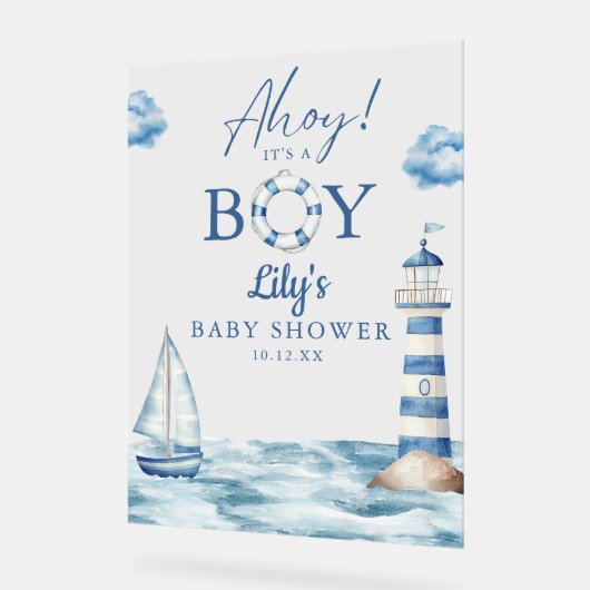 Ahoy Its A Boy Baby Shower Welcome アクリルサイン (傾斜)