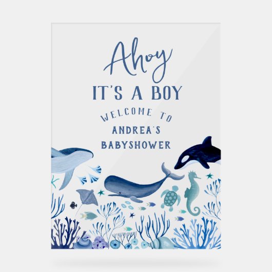 Ahoy It's A Boy Baby Shower Welcome アクリルサイン (正面)