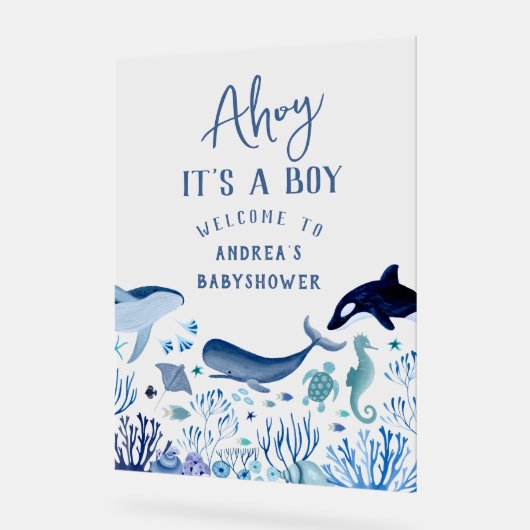 Ahoy It's A Boy Baby Shower Welcome アクリルサイン (傾斜)