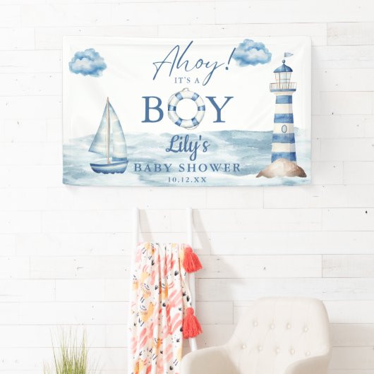 Ahoy Its A Boy Baby Shower Welcome 横断幕 (インサイチュ)