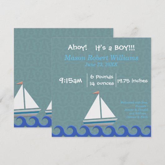 Ahoy, It's a Boy - Birth Announcement 案内状 (正面/裏面)