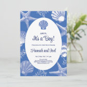 Ahoy Its a boy Blue海シェルベイビーシャワー 招待状 (スタンド正面)