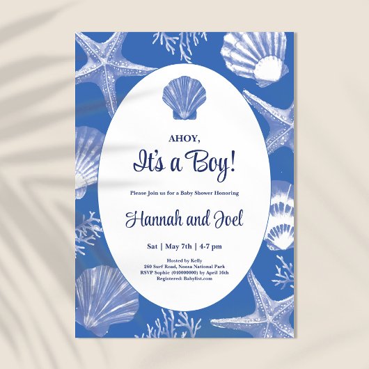 Ahoy Its a boy Blue海シェルベイビーシャワー 招待状