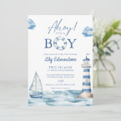 Ahoy Its A Boy Blue Nautical Baby Shower 招待状 (スタンド正面)