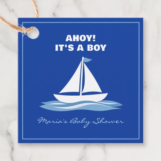Ahoy It's a Boy! Blue Nautical Boat Baby Shower フェイバータグ (正面)
