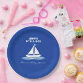 Ahoy It's a Boy! Blue Nautical Boat Baby Shower ペーパープレート (パーティー)
