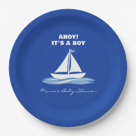 Ahoy It's a Boy! Blue Nautical Boat Baby Shower  ペーパープレート