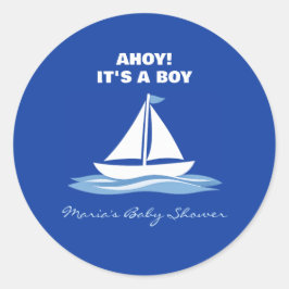 Ahoy It's a Boy! Blue Nautical Boat Baby Shower  ラウンドシール