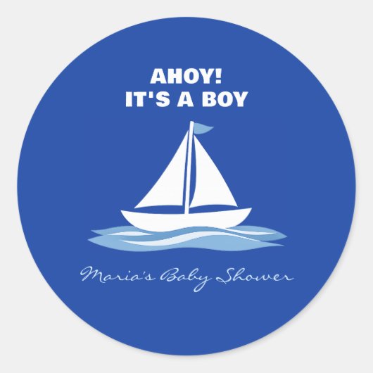 Ahoy It's a Boy! Blue Nautical Boat Baby Shower  ラウンドシール (正面)