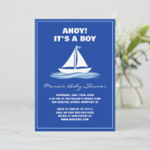 Ahoy It's a Boy! Blue Nautical Boat Baby Shower  招待状 (スタンド正面)
