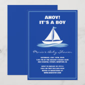 Ahoy It's a Boy! Blue Nautical Boat Baby Shower  招待状 (正面/裏面)