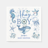 Ahoy It's a Boy Blue Nautical Sailor Baby Shower スタンダードカクテルナプキン (正面)