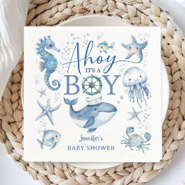 Ahoy It's a Boy Blue Nautical Sailor Baby Shower スタンダードカクテルナプキン