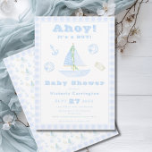 Ahoy It's a Boy Blue Plaid モダン Baby Shower 招待状