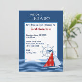 Ahoy It's a Boy Blue Sailboat Baby Shower 招待状 (スタンド正面)