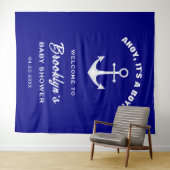 Ahoy Its A Boy Blue White Baby Shower Backdrop タペストリー (インサイチュ(横))