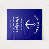Ahoy Its A Boy Blue White Baby Shower Backdrop タペストリー (正面(横))