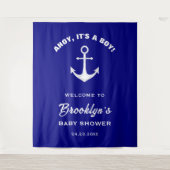 Ahoy Its A Boy Blue White Baby Shower Backdrop タペストリー (正面)